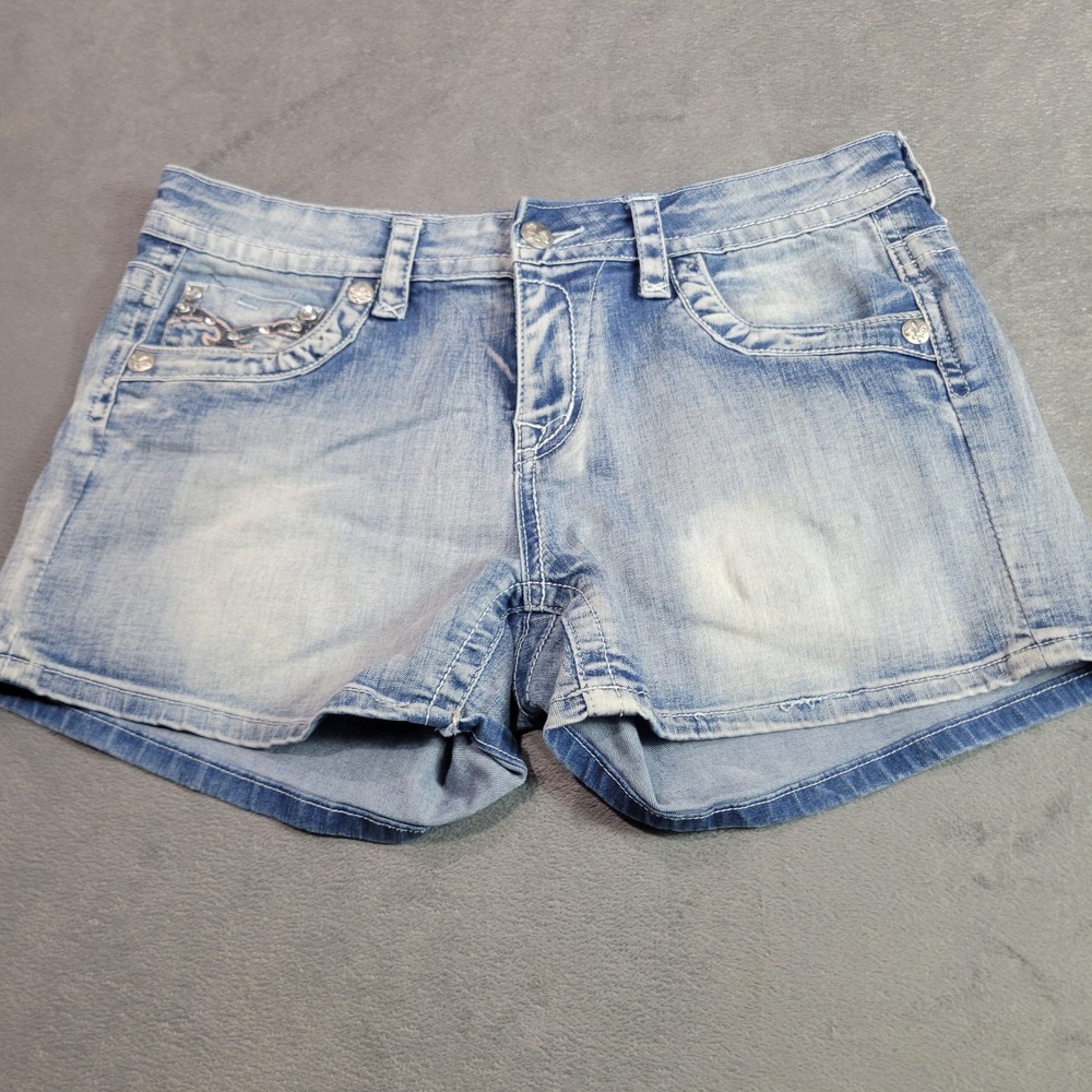 Rebel & Soul Denim Shorts Womens 9 Blue Light Wash Rhinestone Embellish Y2K Boho